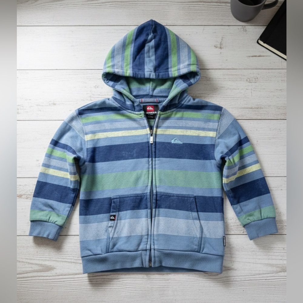QUIKSILVER Toddler Boys Blue/Green Striped Zip Up Hoodie